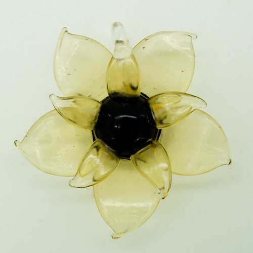 Pendentif fleur 10 pétales jaune 58mm en verre pour création de bijoux collier