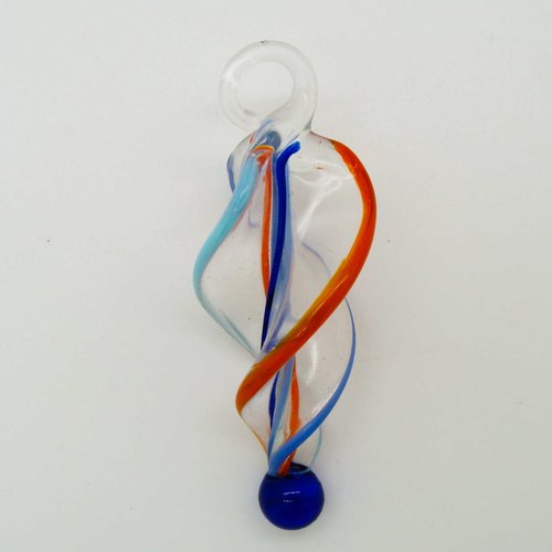 Pendentif torsade rayures bleu orange 65mm en verre lampwork