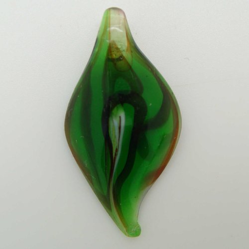 Pendentif goutte larme vert foncé et blanc 42mm verre diy création bijoux