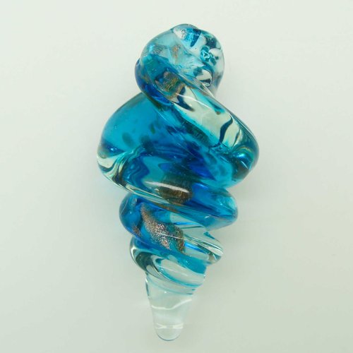 Pendentif coquillage spirale bleu 50mm verre avec touches dorées