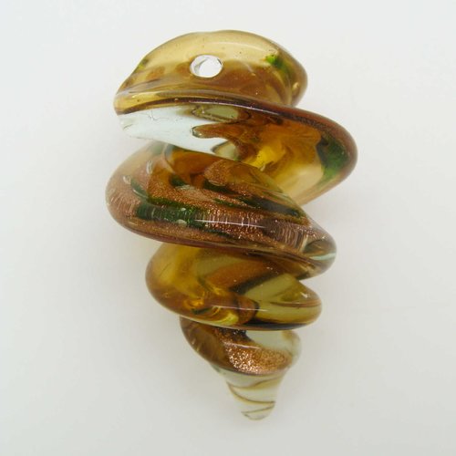 Pendentif coquillage spirale marron 50mm verre avec touches dorées