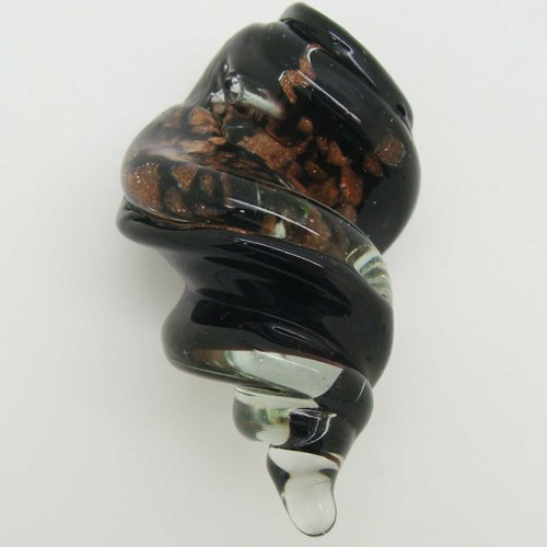 Pendentif coquillage spirale noir 50mm verre avec touches dorées