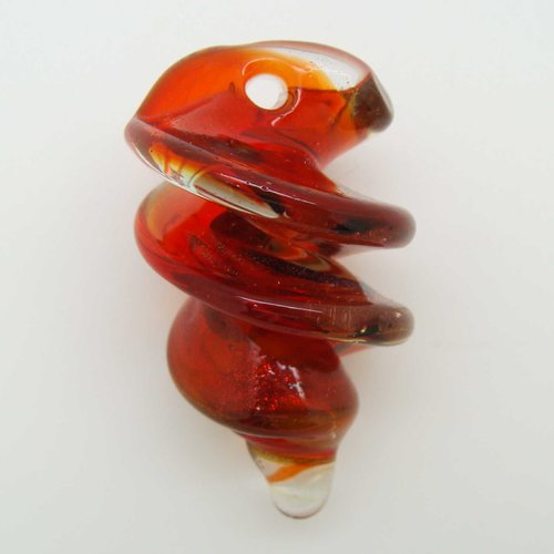 Pendentif coquillage spirale rouge 50mm verre avec touches dorées