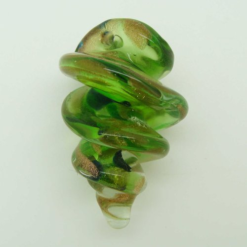 Pendentif coquillage spirale vert 50mm verre avec touches dorées