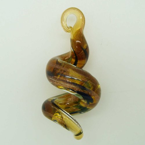 Pendentif tortillon spirale marron 55mm verre avec touches dorées