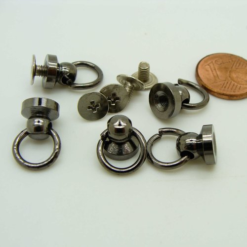 5 mini poignées anneau 10mm métal couleur noir hématite fixation par vis cartonnage déco tiroir