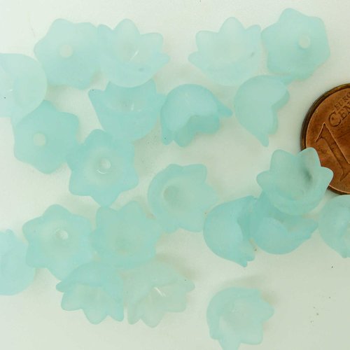 20 perles fleurs clochettes 10mm bleu clair acrylique nature création bijoux déco