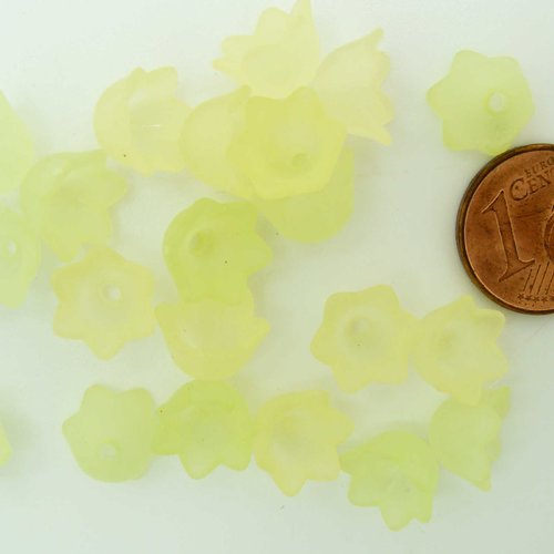 20 perles fleurs clochettes 10mm jaune pâle acrylique nature création bijoux déco