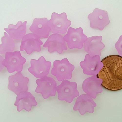 20 perles fleurs clochettes 10mm mauve acrylique nature création bijoux déco