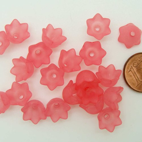 20 perles fleurs clochettes 10mm rose foncé acrylique nature création bijoux déco