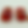 2 perles tubes ovales 18mm rouge motifs fleurs roses en verre lampwork