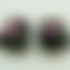 2 perles tubes ovales 18mm noires motifs fleurs roses en verre lampwork