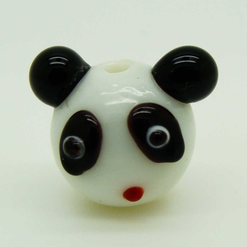 1 perle tête de panda animal 17mm en verre lampwork