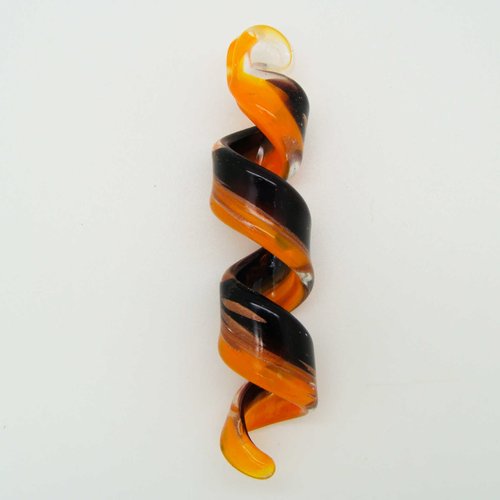 Pendentif spirale noir orange 70mm avec touches dorées verre lampwork