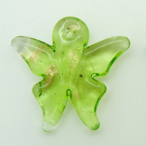 2 mini pendentifs papillon verts touches dorées 25mm animal en verre lampwork