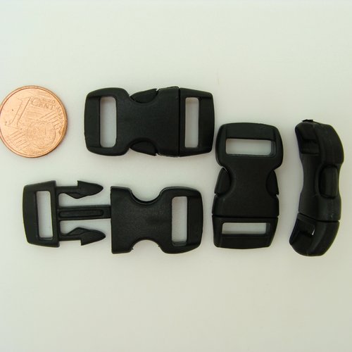 4 fermoirs a clic 29x15mm en plastique noir pour bracelet ou sac