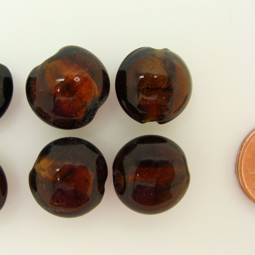 6 perles galets 12mm marron foncé verre façon murano feuille argentée diy création bijoux