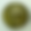 1 perle galet 28mm vert kaki rond plat verre façon murano feuille argentée