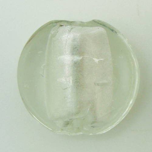 1 perle galet 28mm transparent rond plat verre façon murano feuille argentée