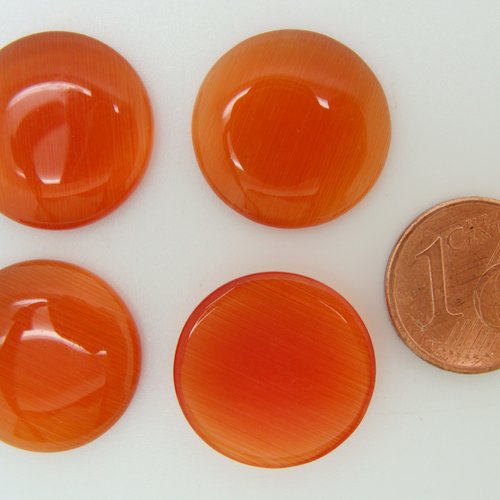 4 cabochons ronds 18mm oeilde chat orange fonce