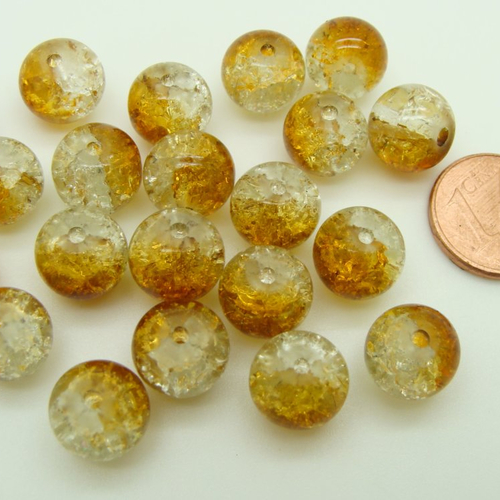 20 perles verre craquele 10mm bicolore miel transparent création bijoux