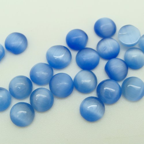 20 cabochons ronds 6mm oeil de chat bleu