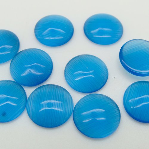 10 cabochons ronds 10mm verre oeil de chat bleu vif