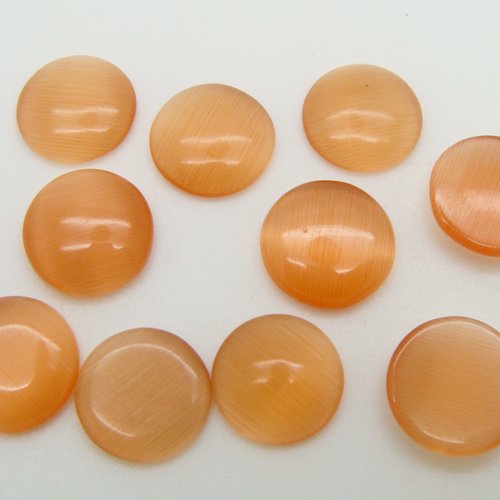 10 cabochons ronds 10mm verre oeil de chat abricot