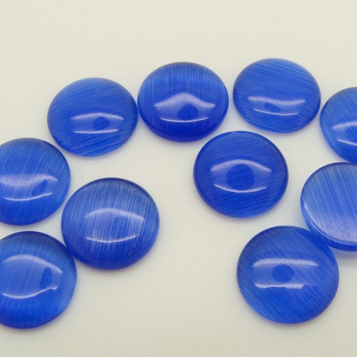 10 cabochons ronds 10mm verre oeil de chat bleu marine