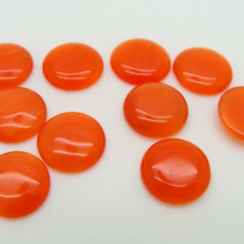 10 cabochons ronds 10mm verre oeil de chat orange foncé