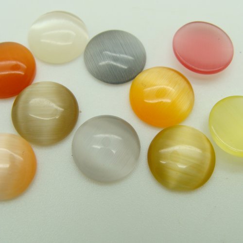10 cabochons ronds 10mm verre oeil de chat mix couleurs