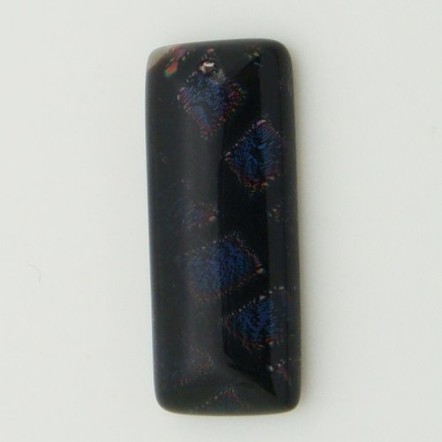 Pendentif rectangle 28mm bleu quadrillage noir en verre dichroïque