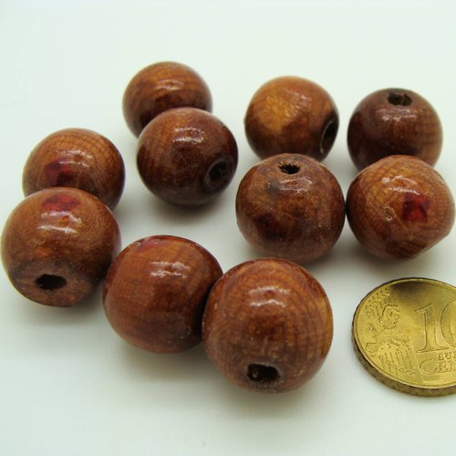 10 perles bois / bambou 15mm environ marron grand trou diy déco bijoux macramé
