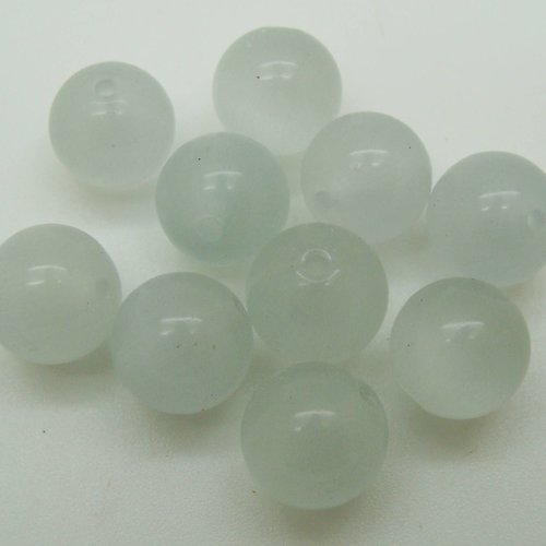 10 perles rondes 10mm blanc gris verre oeil de chat diy création bijoux