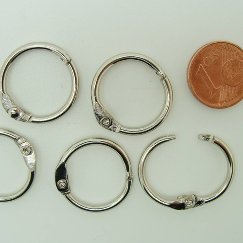5 anneaux articulés 20mm ouvrables pour reliure carnet pense-bête argentés
