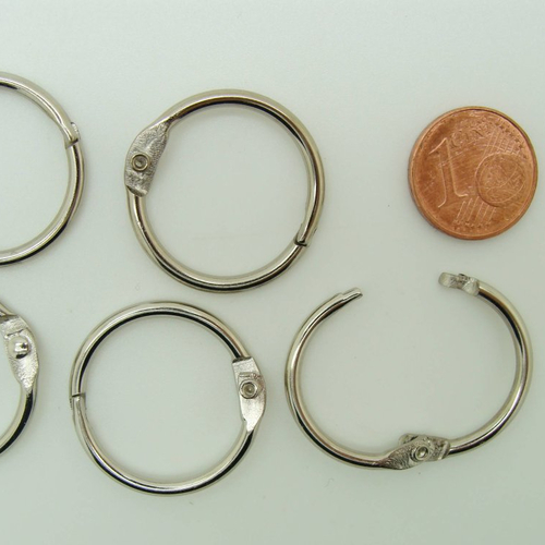 5 anneaux articulés 24mm ouvrables pour reliure carnet pense-bête argentés