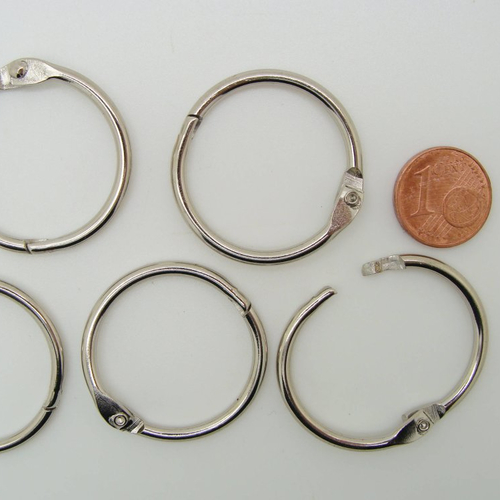 5 anneaux articulés 30mm ouvrables pour reliure carnet pense-bête argentés
