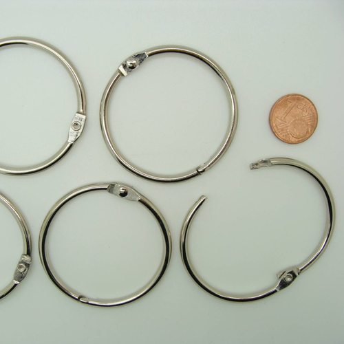 5 anneaux articulés 44mm ouvrables pour reliure carnet pense-bête argentés
