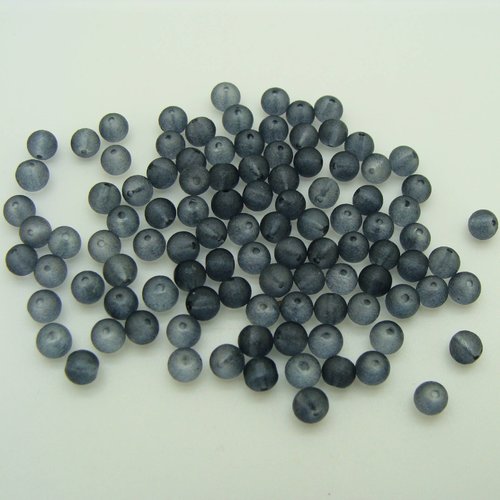 100 perles gris rondes 4mm verre simple aspect givre