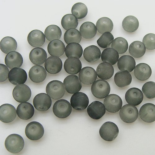 50 perles gris rondes 6mm verre simple aspect givre dépoli