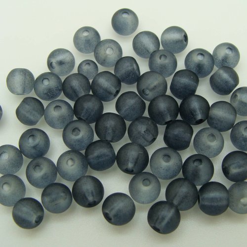 50 perles gris foncé rondes 6mm verre simple aspect givre dépoli