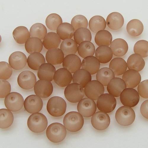 50 perles marron rondes 6mm verre simple aspect givre dépoli
