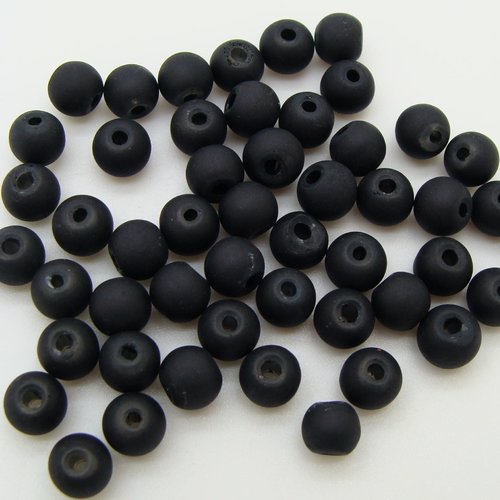 50 perles noir rondes 6mm verre simple aspect givre dépoli