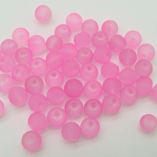 50 perles rose rondes 6mm verre simple aspect givre dépoli