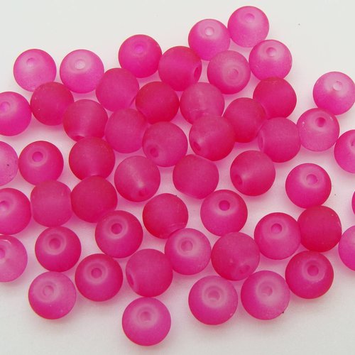 50 perles rose foncé rondes 6mm verre simple aspect givre dépoli