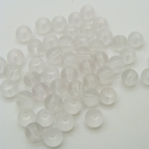 50 perles transparent rondes 6mm verre simple aspect givre dépoli
