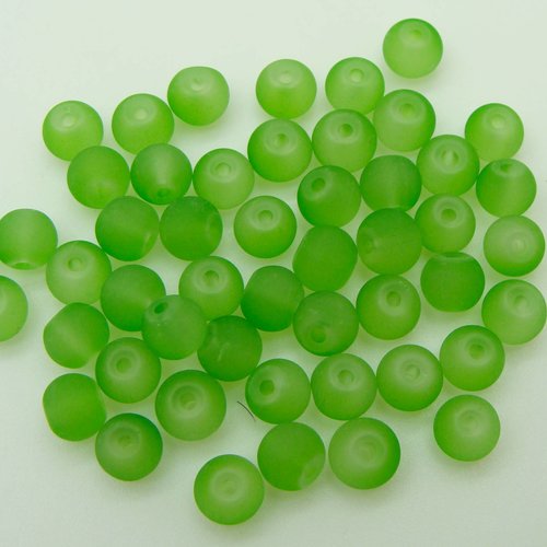 50 perles vert rondes 6mm verre simple aspect givre dépoli