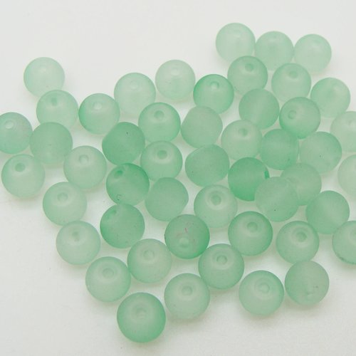 50 perles vert clair rondes 6mm verre simple aspect givre dépoli