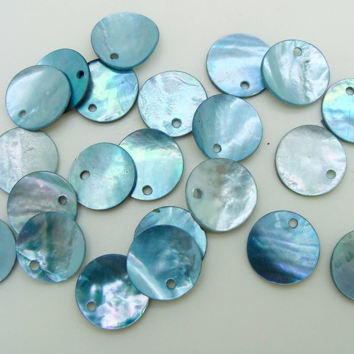 20 sequins breloques rond 13mm bleu foncé nacre perles diy création bijoux