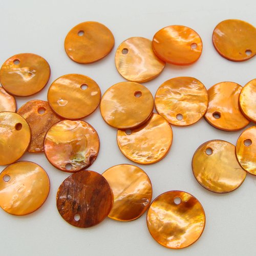 20 sequins breloques rond 13mm orange nacre perles diy création bijoux